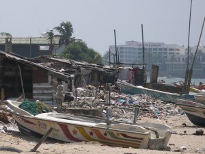 Poverty right next to tourist hotel in Sri Lanka